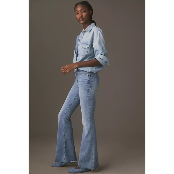 NWT Frame Le Easy Flare Raw Hem Jeans Babitz Blue High Rise Light Wash Denim 26 - Picture 14 of 15